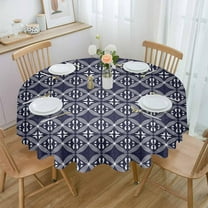 Blue Geometric Abstract Round Tablecloth 60 Inch - Waterproof Fabric Table Cloth Protector, Contemporary Modern Art White Tablecloths Washable Table Cover for Kitchen Banquet Party