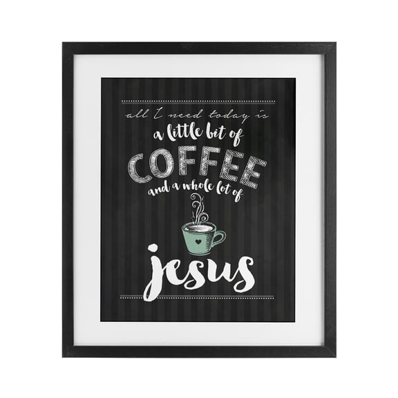 Little Coffee & Whole Lot Of Jesus Black Framed Print Under Glass, design by Lettered and Lined