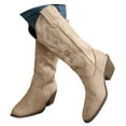 thumbnail image 3 of UngA Women's Cowgirl Boots Mid Calf Cowboy Embroidered Western Pointed Toe Chunky Heel Pull On Knee High Boots Khaki,Size 8.5, 3 of 7