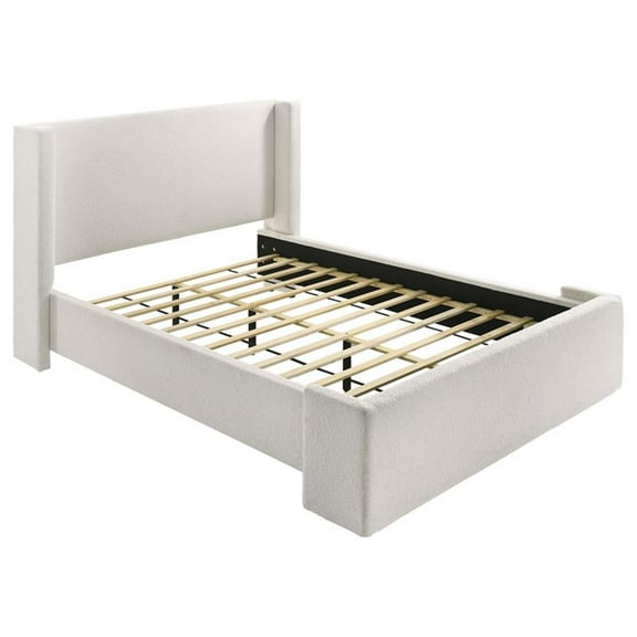 Pemberly Row Boucle Fabric Upholstered Queen Wingback Bed White