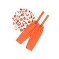 thumbnail image 1 of xiaxaixu Child Halloween Outfits Boys Girls Pumpkin Print Button Down Shirt and Overalls Set Kids 2 Piece Pants Suits, 1 of 9