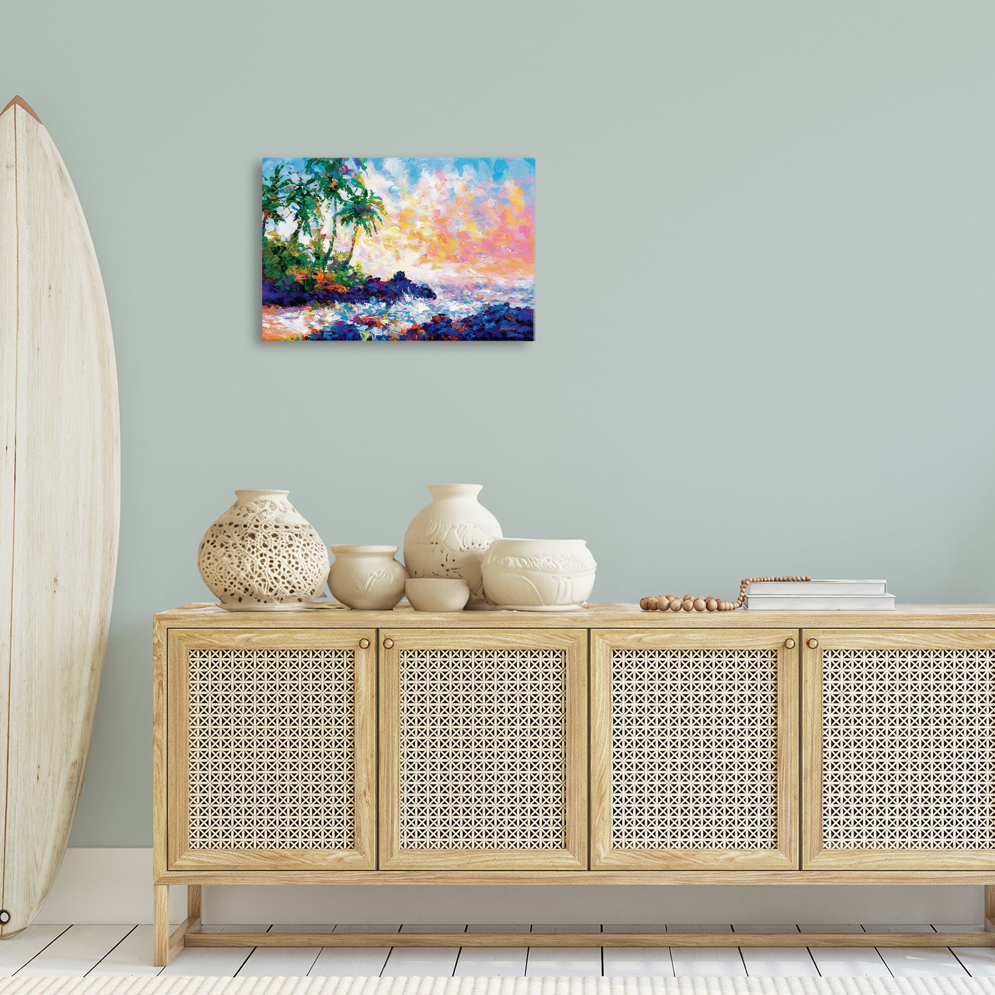 Stupell Industries Waves on Tropical Beach Landscape Painting Gallery Wrapped Canvas Art Print Wall Art, 24 x 16