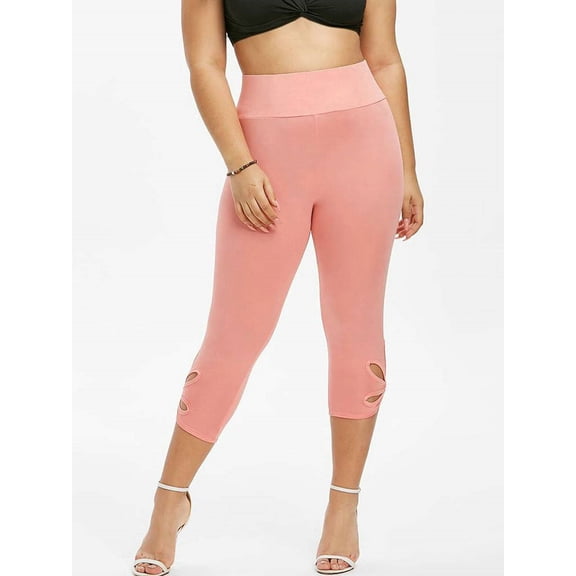 ORQ Women Plus Size Elastic Slim Fit Hollow Out Skinny Capri Pants