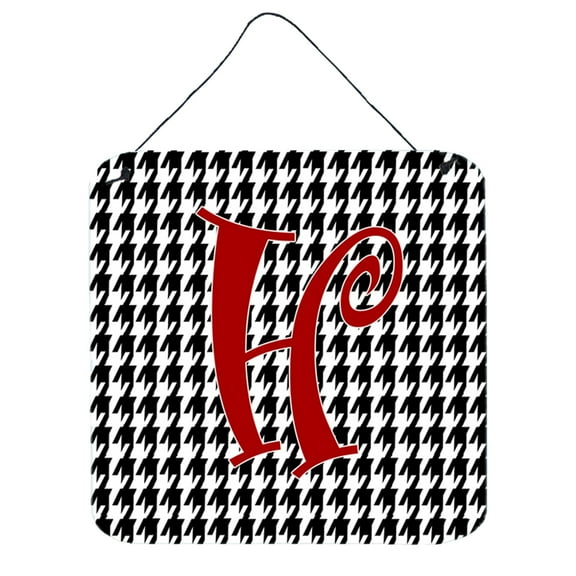 Letter H Initial Monogram - Houndstooth Black Wall or Door Hanging Prints