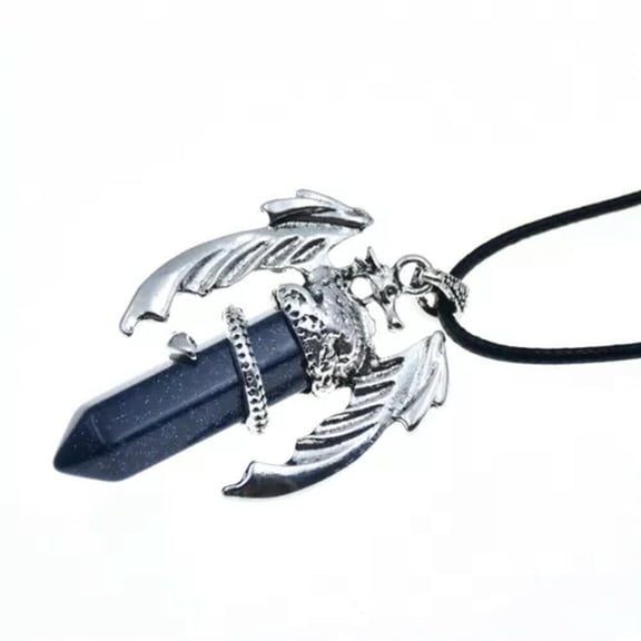 HOOUN Natural Healing Energy Stone Wing Dragon Pendant Rope Necklace Reiki Pendulum--Blue Sandstone