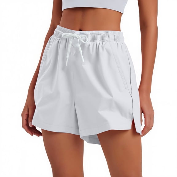 Inglocry Running Shorts for Women - Athletic Quick Dry Sports Womens Shorts High Waisted Gym Workout Black Shorts with Pockets White L