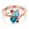 thumbnail image 3 of Gem Stone King 18K Rose Gold Plated Silver Mercury Mist Mystic Topaz London Blue Topaz and Black Diamond Ring for Women (1.98 Cttw, Heart Shape 6MM, Gemstone Birthstone, Size 7), 3 of 6