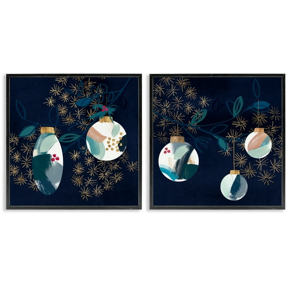 Stupell Industries Abstract Ornaments on Tree Holiday Painting Black Framed Art Prints Wall Art, 12 x 12, Set of 2