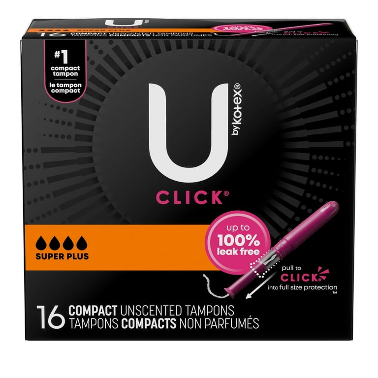 U by Kotex Click Compact Tampons, Super Plus, Unscented, 16 Count