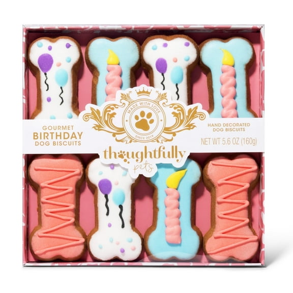 Thoughtfully Pets, Dog Birthday Cookie Gift Set in Pink, Set of 8