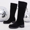 thumbnail image 6 of K-142 Black Ladies Fashion Casual Versatile Round Toe Block Heel Knee High Boots Fall Winter Style Comfortable Slouchy Footwear, 6 of 9