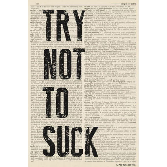 Try Not To Suck (dictionary background) Poster Print
