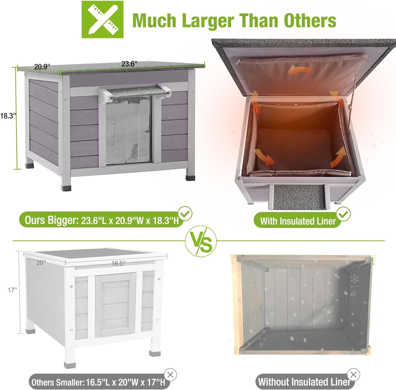 MEDEHOO Insulated Outdoor Cat House with Insulated Liner Weatherproof Feral Cat Shelter for Winter