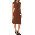 thumbnail image 4 of Vestido elegante de mujer Inspire Chic con mangas cortas, ceñido a la cintura, ideal para el trabajo, color marrón, talla S, 4 of 6