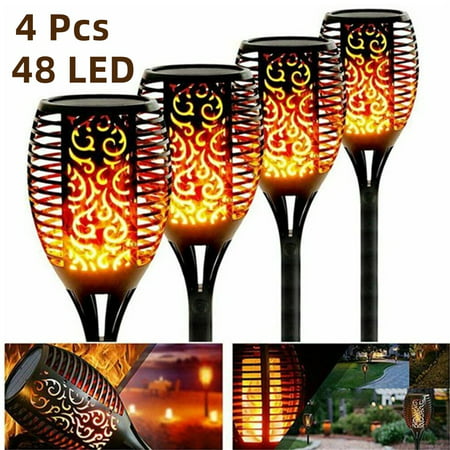 

4 Pcs 48 LED Solar Torch Lights Outdoor Solar Flame Lights Vivid Dancing Flickering Flames IP65 Waterproof Auto On/Off for Garden Patio Yard Lawn Pathway