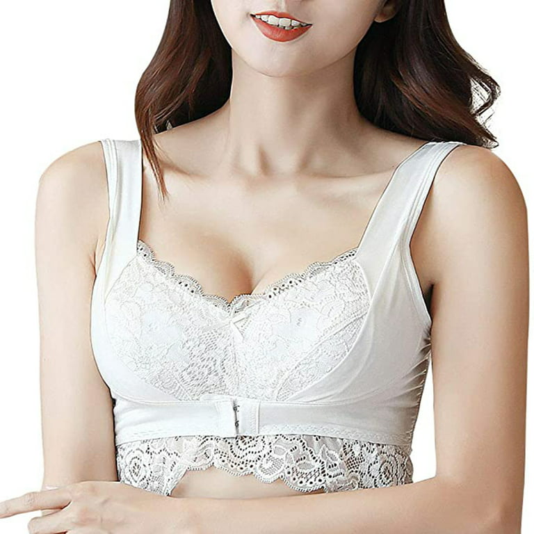 Padded Lace Bralette Top for Woman Women Underwear Bra Wire Free Lace Thin  Seamless Adjusted Brassiere Lingerie (Bands Size : X-Large, Color : White)
