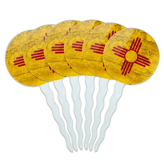 Rustic Distressed New Mexico State Flag Cupcake Picks Toppers Decoration Set of 6