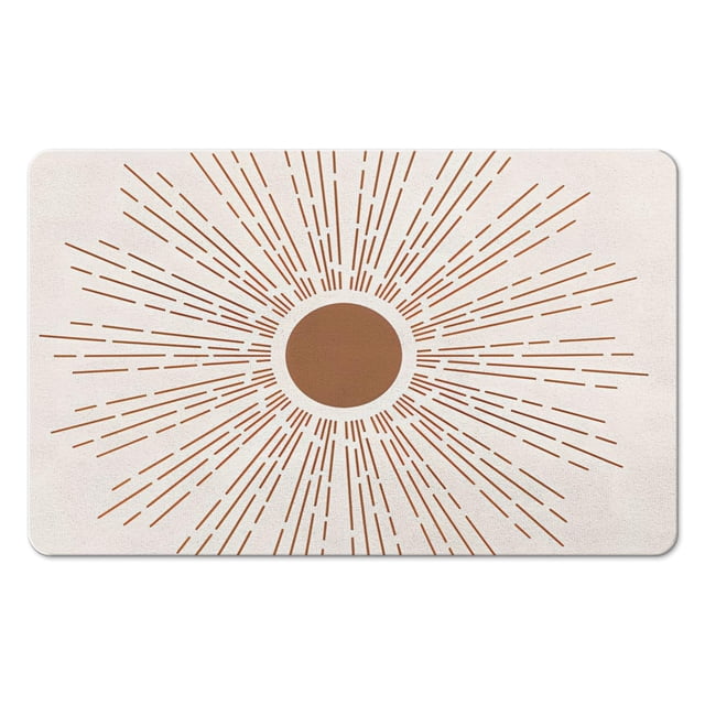 Colorful Boho Bathroom Rug with Retro Sun Design - Non-Slip, Half Circle, Water Absorbent Fiber, Semi Round Rainbow Bath Mat, Perfect for Any Shower Room, 20x32 inch