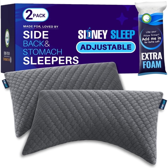 Almohadas Sidney Sleep Queen ajustables de espuma viscoelástica, paquete de 2