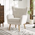 thumbnail image 3 of Accent Chair, Living Room Accent Chair, Fabric Upholstered Arm Chair with Wood Legs, Mid-century Modern Single Sofa, White, 3 of 7
