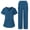 Blue, variant on Women's Medical Uniform Scrubs Set 4-Way Stretch V-Neck Top with Cargo Pant Trendy Workwear for Nurses