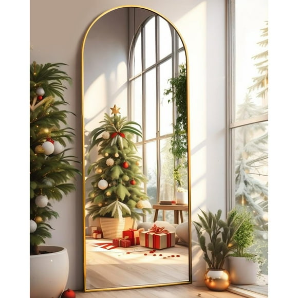 Arched Full Length Mirror, Floor Mirror with Stand, 64"x21" Large Mirror, Wall Mirror Full Length, Gold Floor Length Mirror, Body Floor Mirror, Wall Mounted Mirror for Bedroom, Gold