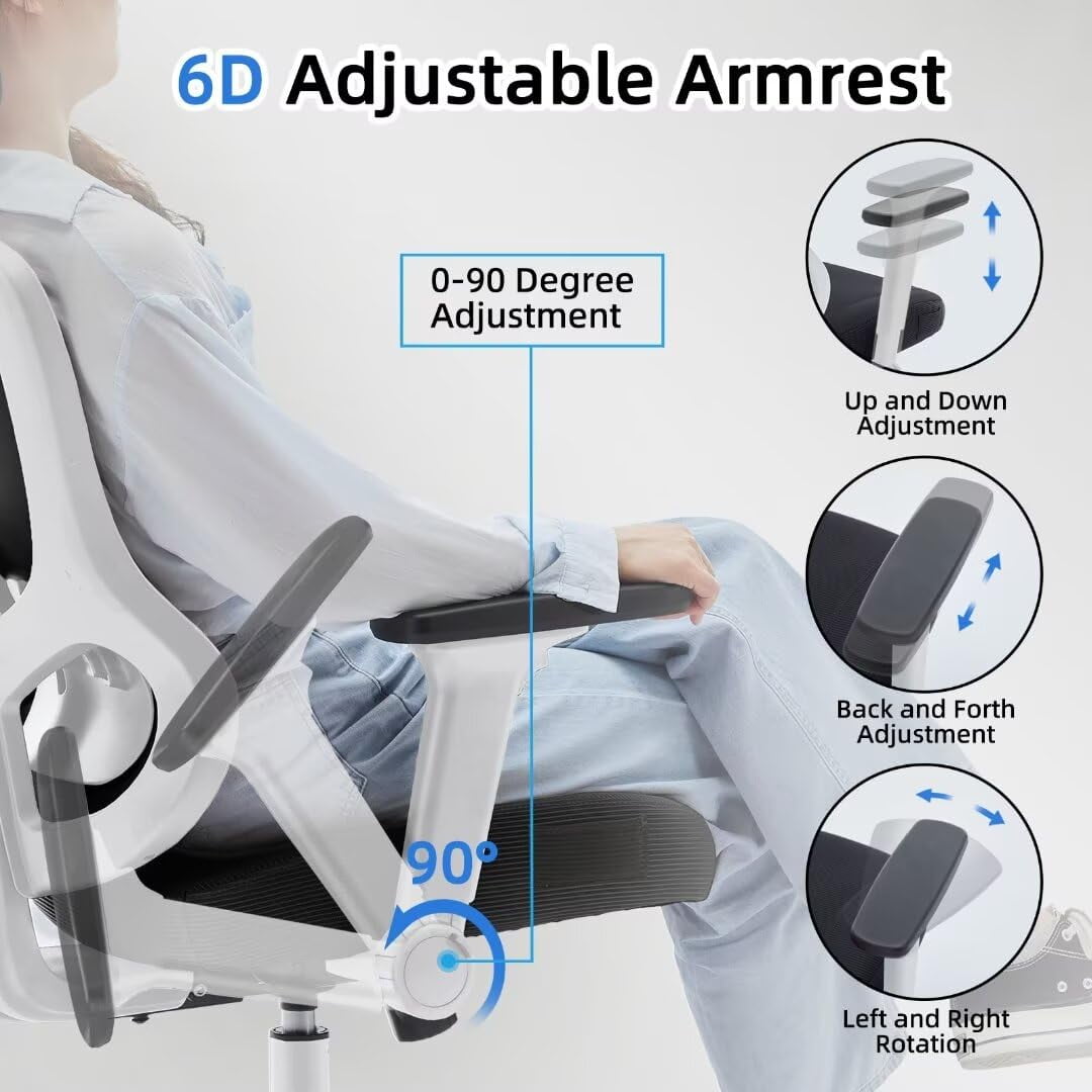 Frelaxbone Adult Mesh High Back Indoor Residential Adjustable Armrest Office Chairs, Caster  White