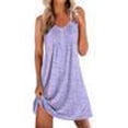 thumbnail image 3 of Ekouaer Nightgowns for Women Sleeveless Sleep Shirt Tank Night Gown V Neck Chemise Pleated Night Shirt Soft Sleep Dress Floral Purple Navy S, 3 of 7