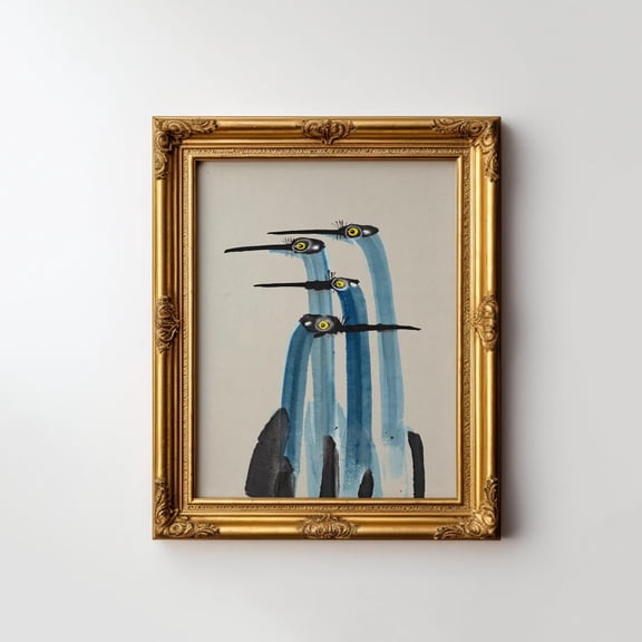 Vintage Blue Heron Coastal Print, Neutral Gallery Wall Art, Unframed Paper Poster 8x10in