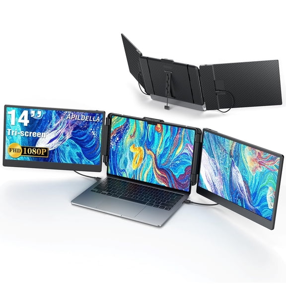 APILDELLA 14 Triple Monitor Portátil para Laptop, Extensor de visualización Triple para Laptop FHD 1080P USB C HDMI, Expandedor de Pantalla Plug-Play para Mac/Windows para portátils 13-17.3