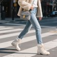 thumbnail image 6 of Women's Fashion Low Heel Warm Booties Winter Ankle Boots Lace-Up Combat Booties Beige White US 6, 6 of 7