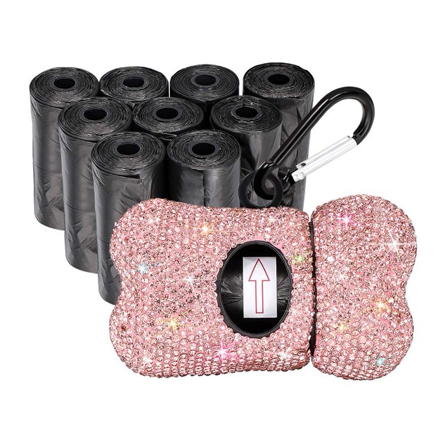 Soporte para excrementos de perro SAVORI Bling con diamantes de imitación con 150 bolsas