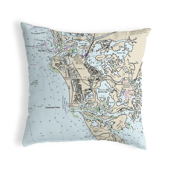 Betsy Drake Interiors Marco Island, FL Nautical Map Noncorded Indoor/Outdoor Pillow 18x18