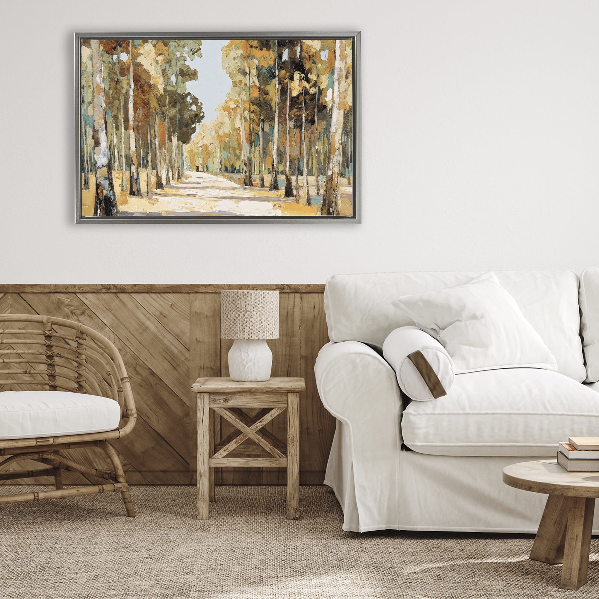 Stupell Industries Modern Impressionist Fall Forest Gray Framed Floater Canvas Wall Art, design by Gina Kelly