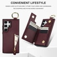 thumbnail image 5 of JTCASES for Samsung Galaxy S24 Ultra Case, PU Leather Lychee Pattern Zipper Purse Finger Ring Buckle Card Slots Stand Shell for S24 Ultra Wear-resistant Shockproof Wallet Cover, Jujubered, 5 of 8