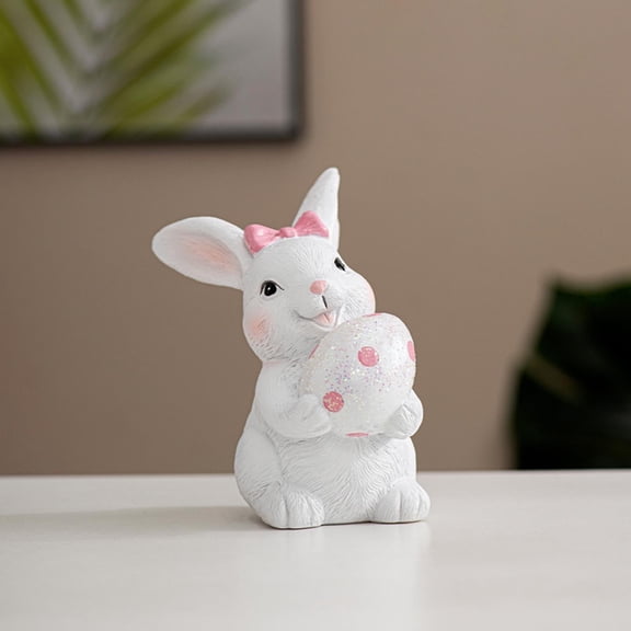 XGFHYJEH Easter Decoration, Easter Decorations for the Home, Easter Decor, Easter Resin Bunny Embracing Easter Eggs Shaped Ornament White Cute Little Bunny Figurine Decora Home