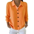thumbnail image 2 of Women's Open Front Cardigan Sweaters Fall Fashion Button Down Lapel Collared Cable Knit Winter Clothing Outerwear Coats Saffron 2XL, 2 of 5