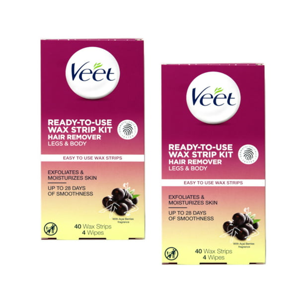 2 Pack Veet Ready to Use Wax Strip Kit Hair Remover Legs & Body 40 Strips  Each 