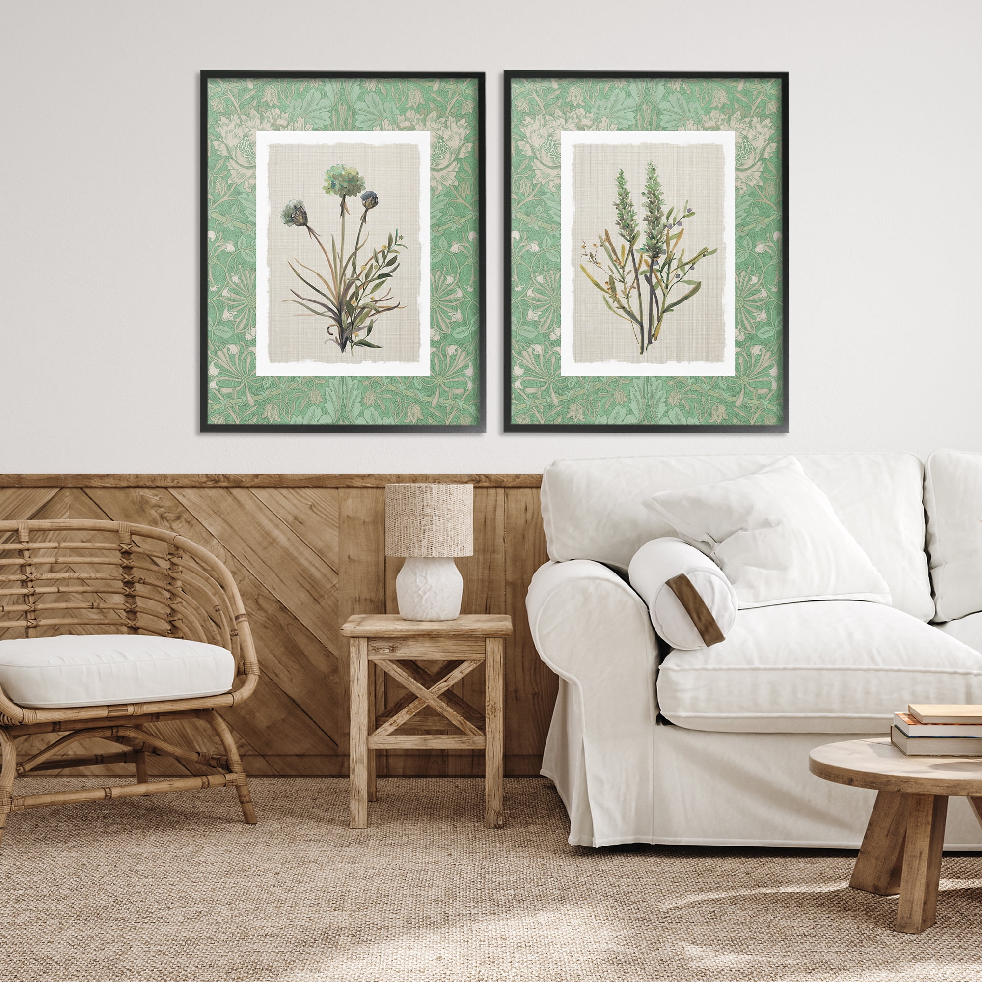 Stupell Industries Green Tone Herbal Blooms 2 Piece Black Framed Giclee Art Set, design by Carol Robinson