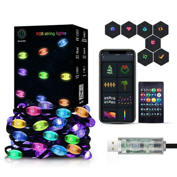 Christmas Lights for House Bluetooth LED Curtain Lights Outdoor, 33Ft USB DIY Lights W/Remote & App Controlled, Music Sync,8 Modes, Multicolor & Warm White For Bedroom, Christmas