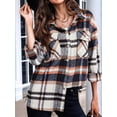 thumbnail image 4 of Women'S Flannel Plaid Shacket Fall Long Sleeve Button Down Shirts Jacket Coats with Side Pockets Color Pattern XL, 4 of 9
