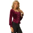 thumbnail image 4 of Allegra K Vintage Velvet Top for Women's Sweetheart Neck Cinched Waist Casual Blouse, 4 of 5