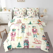 Feelyou Christmas Nutcracker Twin Bedding Sets 7-Piece for Kid, Dreamy Princess Castle Bedding Comforter Set, Cartoon Bowknot Reversible Sheet Sets, Luxury Bedroom Decor