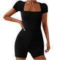 thumbnail image 1 of AherBiu Yoga Bodysuits for Women Square Neck Short Sleeve Slim Stretchy Workout Short Jumpsuits Rompers, 1 of 6