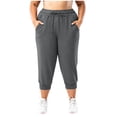 thumbnail image 2 of Fnooota Womens Plus Size Capri Pants, Elastic Waist Casual Summer Drawstring Athletic Capris with Pockets Dark Gray Size 2XL, 2 of 5