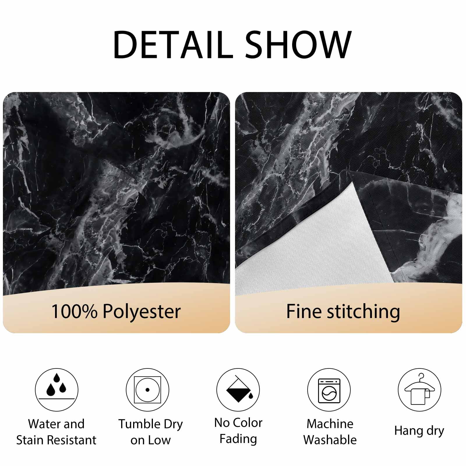 Round Tablecloth Black Marble Waterproof Oil Proof Polyester Table Cloth Cover Decor for Home Dining Outdoor,Patio,Parties, 54" Dia. Abstract Modern Themed