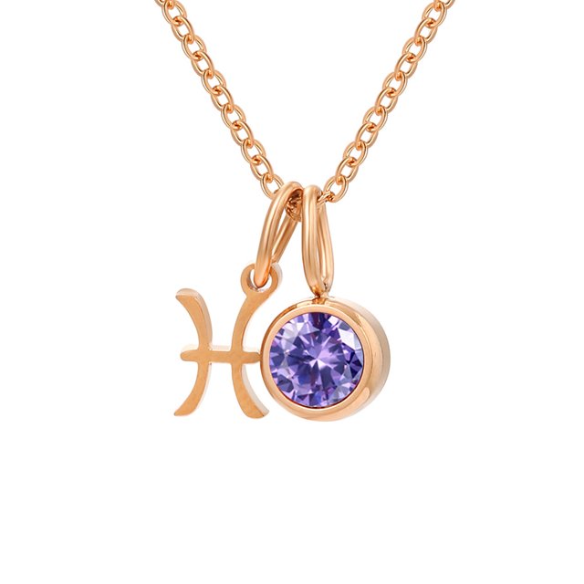 Collier Rune Tridimensionnel des Douze Constellations, Luxe Léger, Couleur, Collier Pierre de Naissance en Strass, Collier en Acier Inoxydable