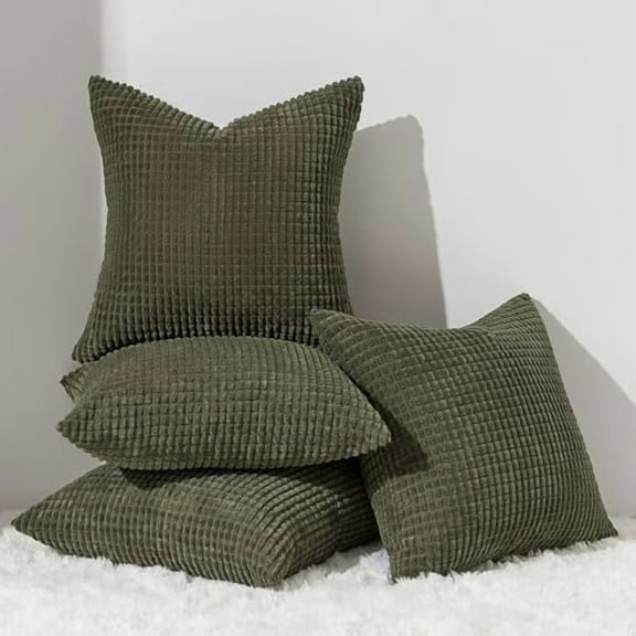 22x22 Inch Decorative Throw Pillow Covers Soft Corduroy Boho Stripe Textured OliveGreen Pillow Covers Set of 4 Spring Farmhouse Home Decor for Living Room Couch Sofa Bed