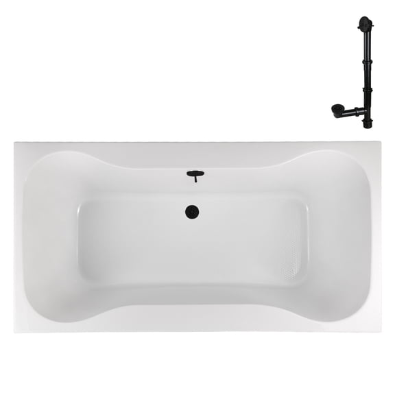 Streamline N-4460-766-BL 60 in. x 32 in. Acrylic Soaking Drop-In Bathtub in Glossy White, With External Drain in Matte Black