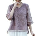 thumbnail image 2 of Fznquz Tunic Womens Tops Under $10 Casual Elbow Length Purple Shirts V Neck Fashion Embroidered Womens Blouses, 2 of 6